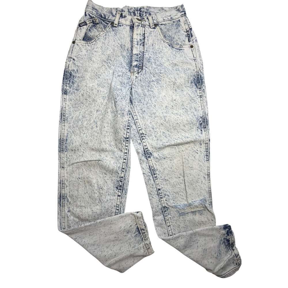 Vintage Lee High Waisted Acid Wash Mom Jeans 80s Tapered Leg Blue 26x26 100-1698